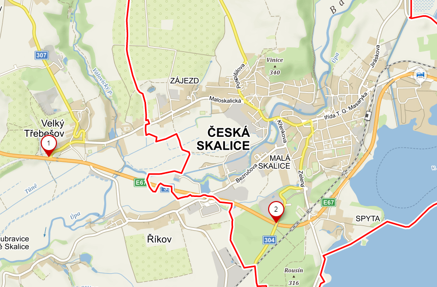 Objízdná trasa - Velký Třebešov - Česká Skalice